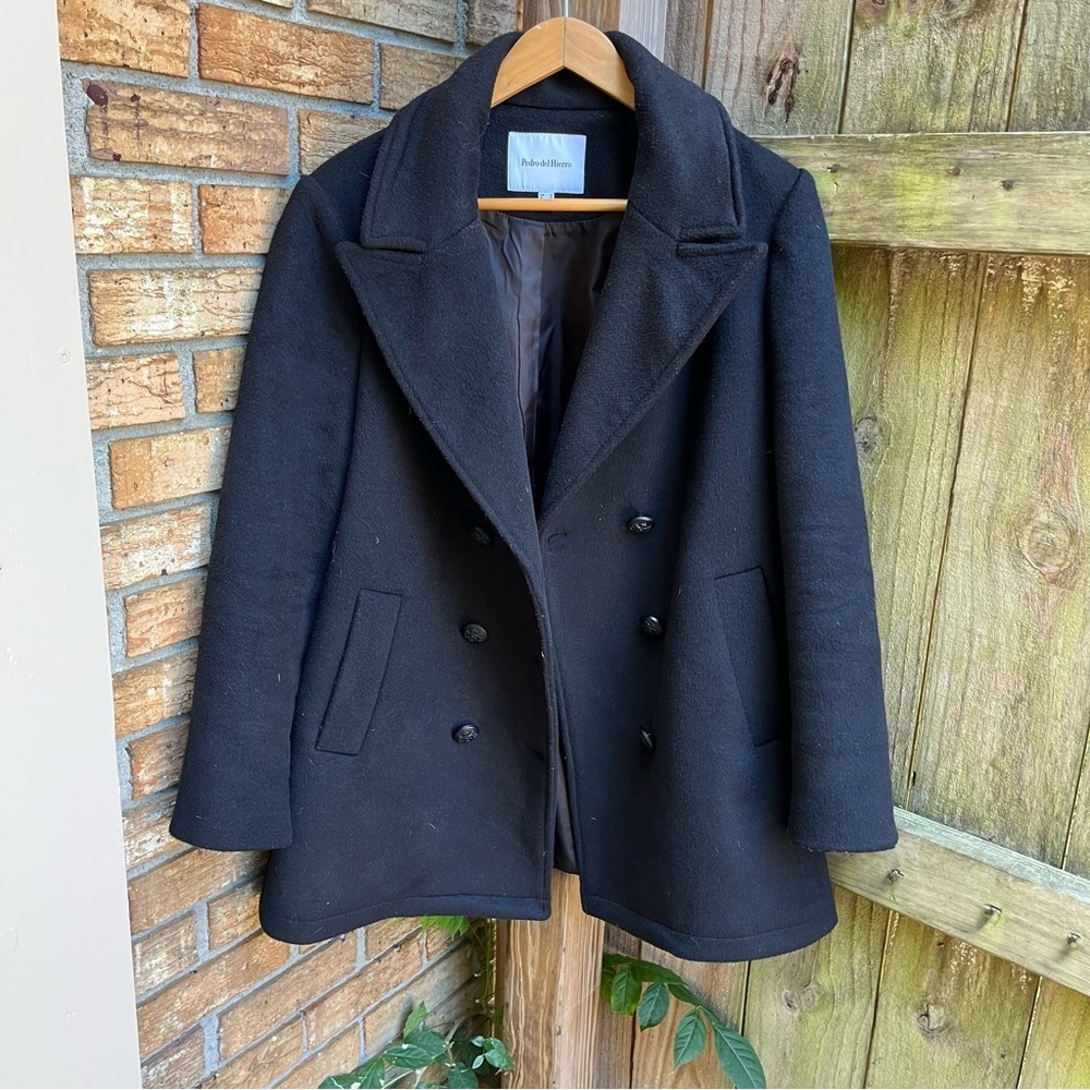 Pedro del Hierro Elegant Black Double-Breasted Pea Coat
